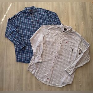 Lot Of 2 Ariat FR Flame Resistant Shirts Plaid CAT 2 Work Longsleeves 2XL Tall